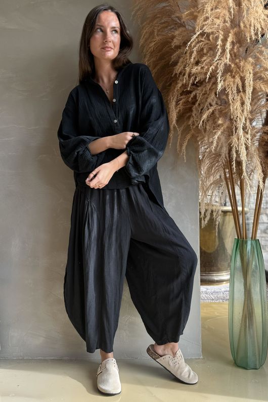 Laurie Cushion Cotton Blouse Black /12=